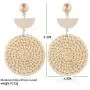Round Semicircle Geometric Shaped Handwoven Rattan Dangle Earrings Cute Bohemian Lightweight Drop Earring Handmade Rattans Jewelry Accessory for Women Girls
