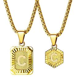 Sodio 24K Gold Initial Necklaces for Men 2 pcs Set - Gold Coin Necklace with Initial from A to Z- Men and Women Pendant Initial Necklaces Jewelry