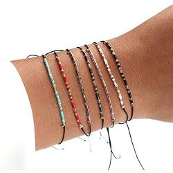 Suyi Seed Bead String Bracelet 6Pcs Friendship Bracelet Adjustable Braid Handmade Strand Bracelet Gifts for Women Girls