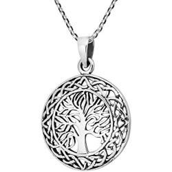 AeraVida Mystic Celtic Frame Eternal Tree of Life .925 Sterling Silver Pendant Necklace