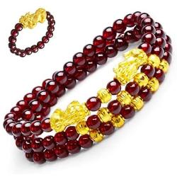 Homelavie Feng Shui Crystal Multilayer Red Bead Bracelet with Golden Pi Xiu/Pi Yao Lucky Wealthy Amulet Brecelet Jewelry