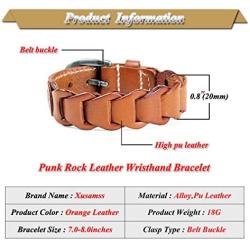 Xusamss Punk Buckle Bangle Weave Pu Leather Bracelet,7''-8''
