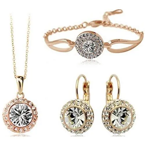 MAFMO Women Fashion Jewelry 18K Gold Plated Crystal Round Shaped Necklace Bracelet Earrings Set MAFMO Women Fashion Jewelry 18K Gold Plated Crystal Round Shaped Necklace Bracelet Earrings Set