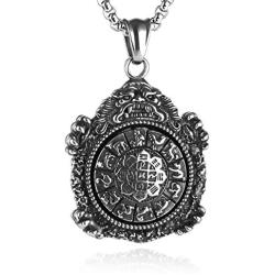 HZMAN Vintage Tibetan I Ching Spiritual Divination Om Stainless Steel Pendant Necklace Yoga Jewelry