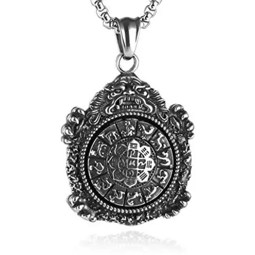 HZMAN Vintage Tibetan I Ching Spiritual Divination Om Stainless Steel Pendant Necklace Yoga Jewelry