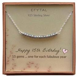 EFYTAL 15th Birthday for gifts for Her, Girls Sterling Silver Necklace, 15 Beads for 15 Year Old Girl, Quinceanera Gift