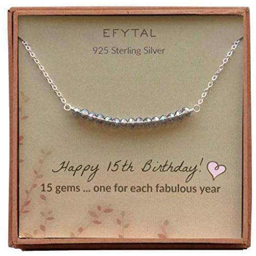 EFYTAL 15th Birthday for gifts for Her, Girls Sterling Silver Necklace, 15 Beads for 15 Year Old Girl, Quinceanera Gift