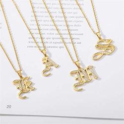 Elefezar Old English Initial Necklace with Cubic Zirconia Inlaid 18K Gold Plated 26 Letters Pendant Chain Jewelry