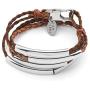 Lizzy James Mini Addison Braided Leather Wrap Bracelet with Silverplate Crescents in Natural Antique Brown Leather