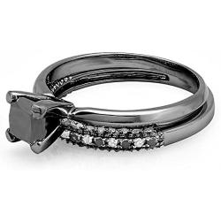 Dazzlingrock Collection 1.50 Carat (ctw) Black Rhodium Plated 10K Black & White Diamond Bridal Ring Band Set 1 1/2 CT, White Gold