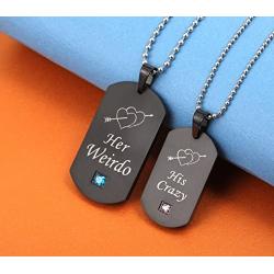 SunnyHouse Jewelry His & Hers Matching Set Titanium Stainless Steel His Crazy Her Weirdo Couple Pendant Necklace in a Gift Box