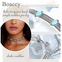 Boaccy Vintage Turquoise Necklaces Short Silver Choker Chain Jewelry for Women and Girls