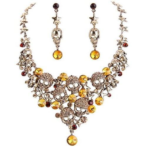 EVER FAITH Womens Crystal Gothic Skulls Stars Statement Necklace Earrings Set