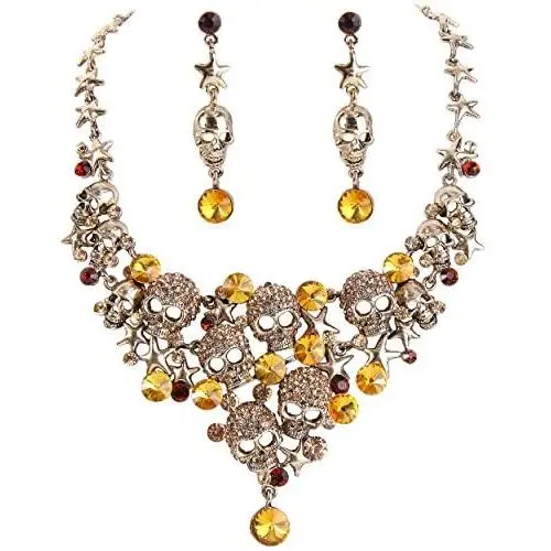 EVER FAITH Womens Crystal Gothic Skulls Stars Statement Necklace Earrings Set
