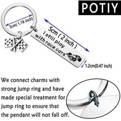 POTIY Racing Car Keychain Race Car Driver Key Ring Racing Enthusiast I Still Play With Race Cars Racing Flag Charm Jewelry