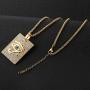 HZMAN 18k Gold Plated Iced Out Eye of Horus Egypt Protection Cross Dog Tag Pendant Stainless steel Necklace