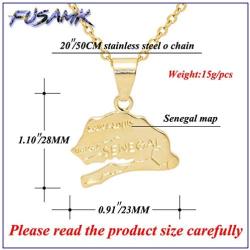 Fusamk Fashion Plated 18K Gold Senegal Map Pendant Necklace,20'' Chain