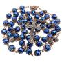 Nazareth Store Deep Blue Crystal Beads Rosary Necklace Holy Soil Medal & Cross Crucifix Christian Handmade Religious Rosaries