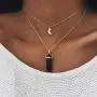 Doubnine Boho Layered Necklace with Black Quartz Crystal Crescent Pendant Jewelry Retro Accessories for Women