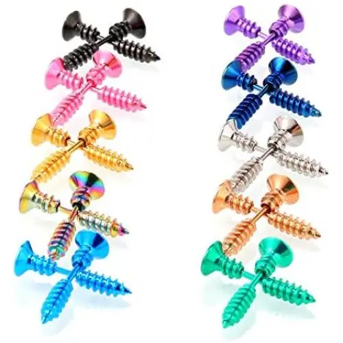 10 Pairs Stainless Steel Edgy Cross Screw Stud Earrings Set Rock Punk Hip-hop Spike Rivet Nail Piercing Jewelry Ear Stud for Men Women Hypoallergenic 10 Pairs Stainless Steel Edgy Cross Screw Stud Earrings Set Rock Punk Hip-hop Spike Rivet Nail Piercing Jewelry Ear Stud for Men Women Hypoallergenic