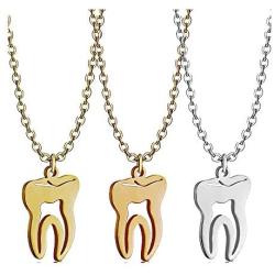 La Espoir Dentist Human Tooth Pendant Necklace Silver/Gold Plated Medical Jewelry Gift for Doctor/Nurse Stainless Steel