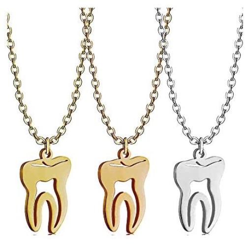 La Espoir Dentist Human Tooth Pendant Necklace Silver/Gold Plated Medical Jewelry Gift for Doctor/Nurse Stainless Steel