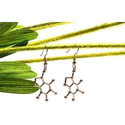 Caffeine Molecule Earrings, Happiness Neurotransmitter Earrings, Organic Chemistry Jewelry for Science Lovers and Science Major