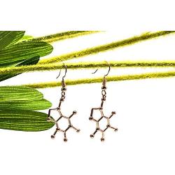 Caffeine Molecule Earrings, Happiness Neurotransmitter Earrings, Organic Chemistry Jewelry for Science Lovers and Science Major