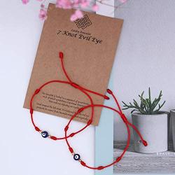 Upgraded 2pcs 7 Knots Evil Eye Bracelet Adjustable Lucky Red String Bracelet Set Protection Friendship Wish Bracelets for Women Men Boy Girl Him Her BFF Friend Gifts with Message Card