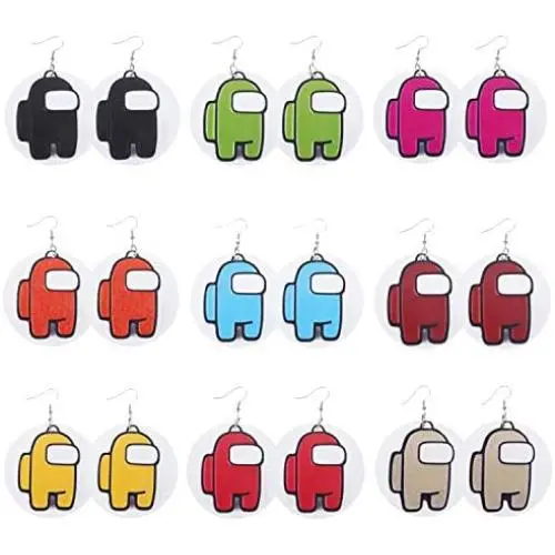 COLOYAN 9Pcs Among Us Wooden Earrings for Women- Handmade Among Us Round Wood Earrings Character Game Colourful Gift COLOYAN 9Pcs Among Us Wooden Earrings for Women- Handmade Among Us Round Wood Earrings Character Game Colourful Gift