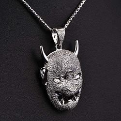 VANAXIN Devil Skull Pendant Necklace Evil Mask for Men Women AAA Iced Out CZ Inlay Jewelry Punk Hip Hop
