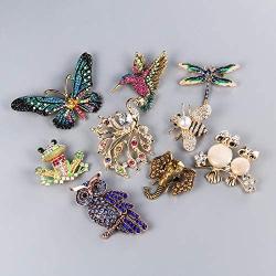 Owl Hummingbird Butterfly Dragonfly Peacock Frog Bee Zoo World Kingdom Crystal Brooch Pin for Women Girls Overcoat Sweater Decoration Jewelry