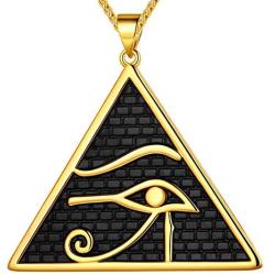 beautlace Egyptian Eye of Horus/Ankh Cross Necklace Silver/18K Gold/Black Gun Plated Ancient Triangle Eyes of Evil Symbol of Protection Pendant for Men and Women KP0036