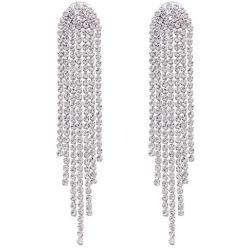 SELOVO Clear Austrian Crystal Chandelier Tassel Long Big Statement Chain Dangle Drop Earrings Silver Tone