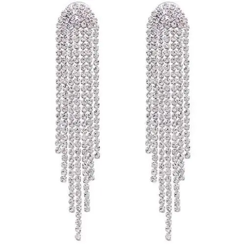SELOVO Clear Austrian Crystal Chandelier Tassel Long Big Statement Chain Dangle Drop Earrings Silver Tone SELOVO Clear Austrian Crystal Chandelier Tassel Long Big Statement Chain Dangle Drop Earrings Silver Tone