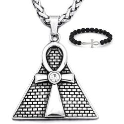Gungneer Egypt Pyramid Ankh Necklace Pendant Stainless Steel Chain Key of Eternal Life Spiritual Jewelry Men Women