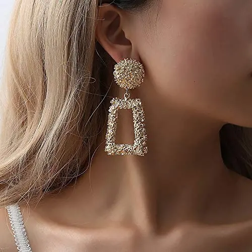 Doubnine Rectangle Geometric Metallic Earrings Indiana Boho Dangle Modern Earrings Wedding Bridal Jewelry for Women Girls (silver)