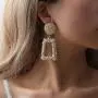 Doubnine Rectangle Geometric Metallic Earrings Indiana Boho Dangle Modern Earrings Wedding Bridal Jewelry for Women Girls (silver)