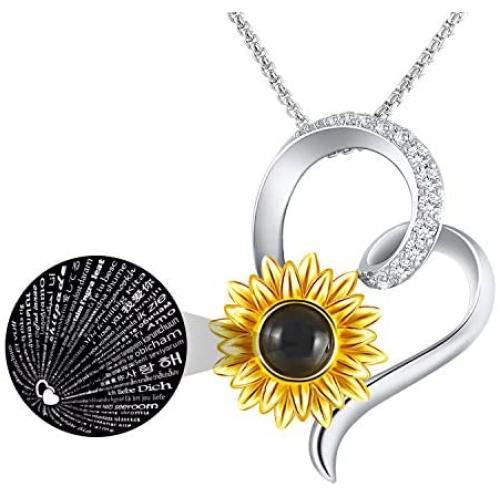 SNZM Heart Necklace for Women -You are My Sunshine Sunflower Pendant Necklace Love Christmas Birthday Jewelry Gifts for Mom Girlfriend