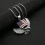 Flying Bald Eagle Pendant Necklace for Men, American Flag Necklace with 23.6” Chain, Vintage Hawk Eagle Pendant, Silver Metal Alloy Chain, Viking Animal Necklace Jewelry Gift for Men Boys