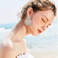 Statement Drop Earrings for Women Girls Handmade Bohemian Beaded Hoop Round Circle Drop Dangle Dangly Fashion Ear Jewellery Accessory Gift for Lover Her with Gushion Present Box