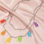 Gummy Bear Necklace Bracelet Set Colorful Transparent Resin Bear Cartoon Cute Candy Multicolor Necklace for Women Girls Lovely Jewelry