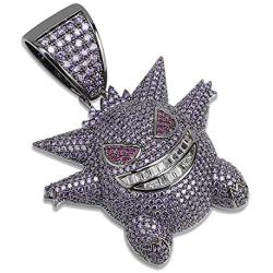 MOLEK Hip Hop Jewelry 3 Colors Gengar Pendant Necklace Iced Out Charm with 24 inch Rope Chain for Men Women