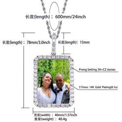 MoCa Jewelry Personalized Custom Photo Medallions Necklace & Pendant 18K Gold Silver Cubic Zircon Hip hop Jewelry Dog Tag Necklace for Men Women (Rectangle Silver)