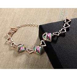 Leafael 18K Rose Gold Plated Love Heart Link Bracelet with Healing Stone Crystal Jewelry Gifts for Women, 7'' Chain + 2'' Extender