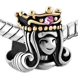 LilyJewelry Pink Crystal Queen Golden Crown Charm Bead for Bracelet