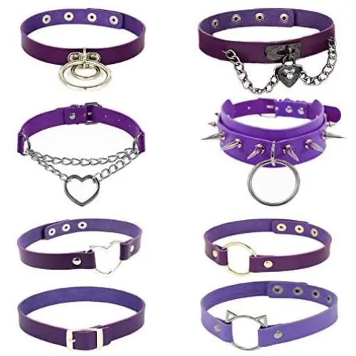 WeeH Gothic Choker Set for Women and Girls - Pack of 8pcs Black PU Choker Punk Rock Necklace Vintage Collar Cosplay Choker Costume Accessory WeeH Gothic Choker Set for Women and Girls - Pack of 8pcs Black PU Choker Punk Rock Necklace Vintage Collar Cosplay Choker Costume Accessory