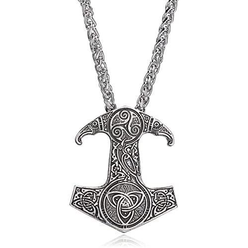 LANGHONG Legendry Nordic Viking Thors Hammer with Raven Necklace Jewelry Talisman