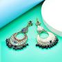 RechicGu Tribal Vintage Crescent Blue Stone Jhumki Jhumka Banjara Kuchi Belly Dance Gypsy Earrings
