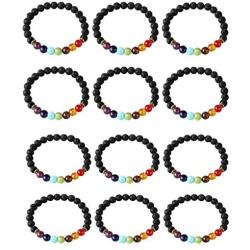 LOYALLOOK 6-12PCS Lava Stone Bracelet Chakras Bead Natural Stone Bracelet Oil Diffuser Bracelet